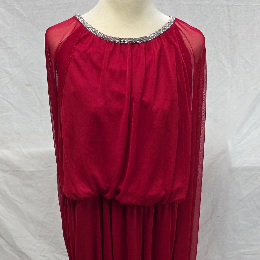 R&M Richards Red Long Sleeve Dress with Silver Accents